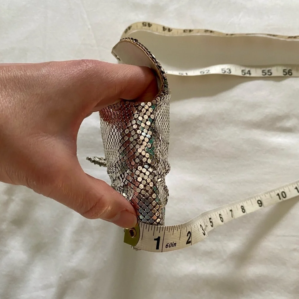 Whiting & Davis Co. Vintage Silver Mesh Evening Bag Clutch Rhinestone Closure